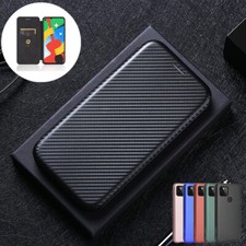 For Google Pixel 5 4A 5G 3A XL Plus Case Carbon Fibre Leather Wallet Flip Cover