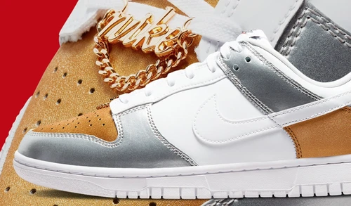 Womens 10.5w / 9 mens Nike Dunk Low Gold White Silver DH4403-700 2021 Heirloom