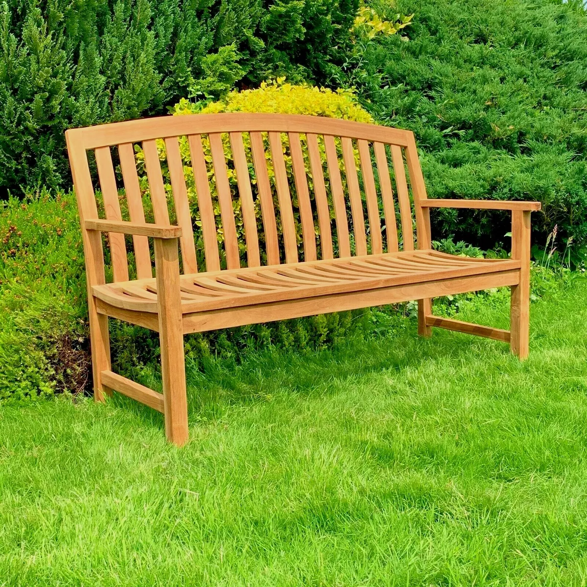 3 Seater Teak Wooden Garden Bench Outdoor Patio Seat Chair Solid Wood Furniture