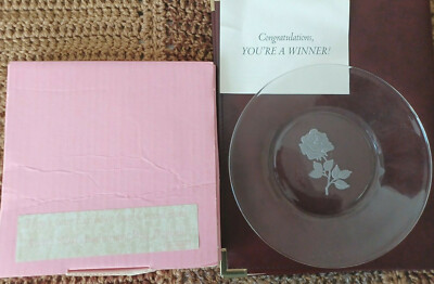 Avon Etched Rose Glass Plate - Sales Rep Gift - 8''