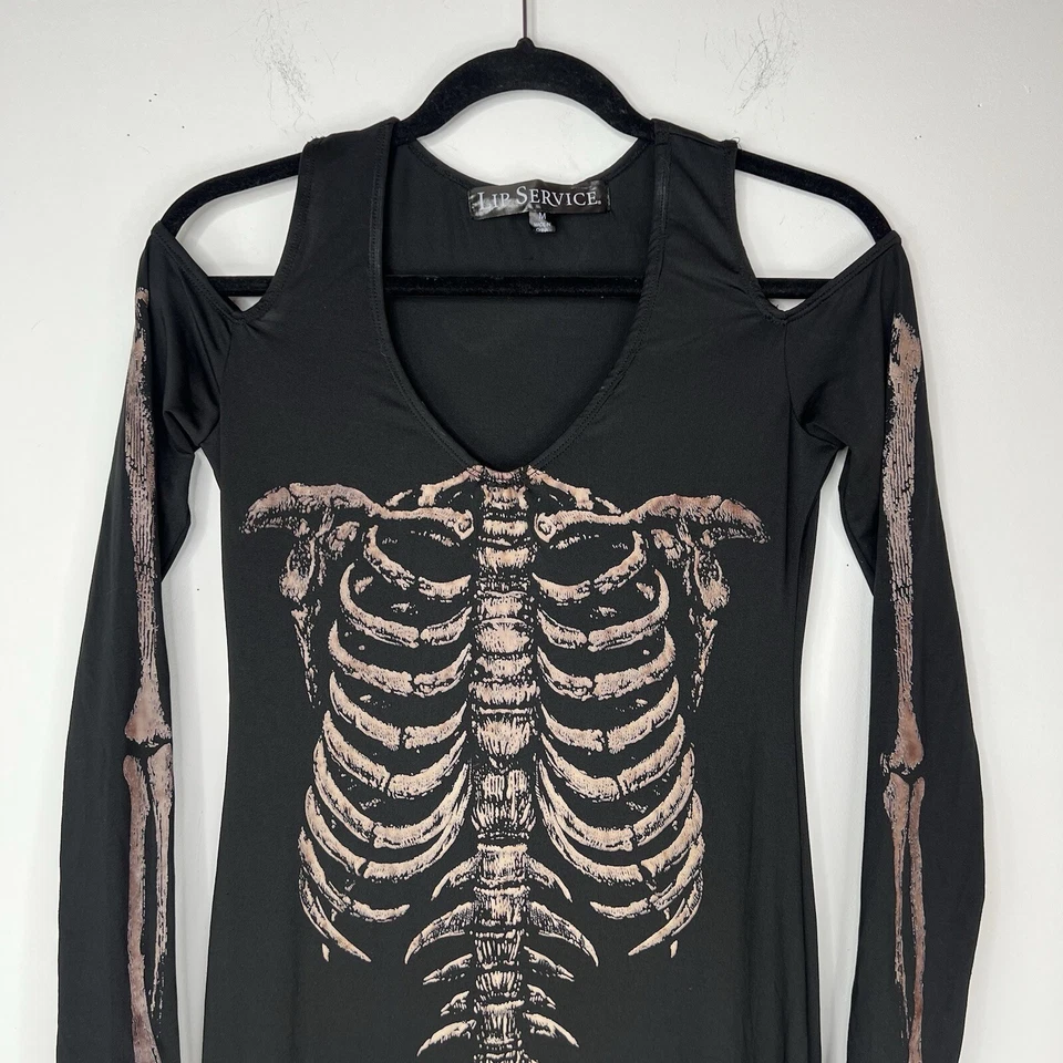 Vestido elástico osso esqueleto serviço labial tamanho M caprichoso bruxa ombro frio - Imagem 4 de 4