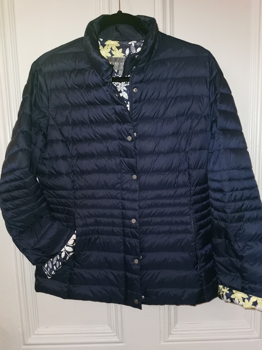 New Laura Ashley Feather Down Coat 12 Packable Navy Light Weight Funnel  Neck
