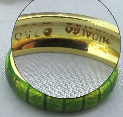 Hidalgo Green Enamel Stackable Eternity Band in 18K Yellow Gold Size 7.5 - Picture 5 of 7