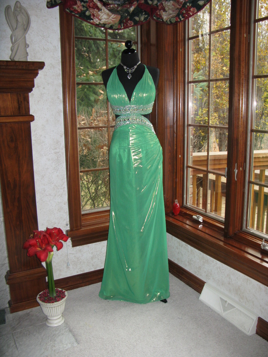 precious formals green dress NWT Cut-Out Party Gown sz 8 SALE! 2025 tiered prom dress
