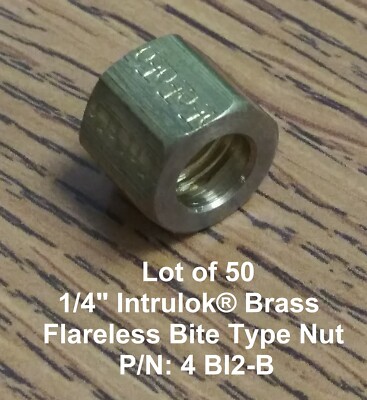 Lot of 50 Parker 1/4'' Intrulok  Brass Flareless Bite Type Fittings P/N 4-BI2-B
