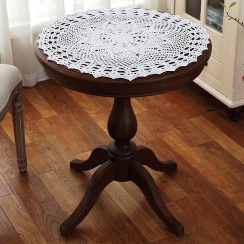 24" White Vintage Crochet Tablecloth Round Lace Table Topper Flower Placemats - Picture 4 of 8