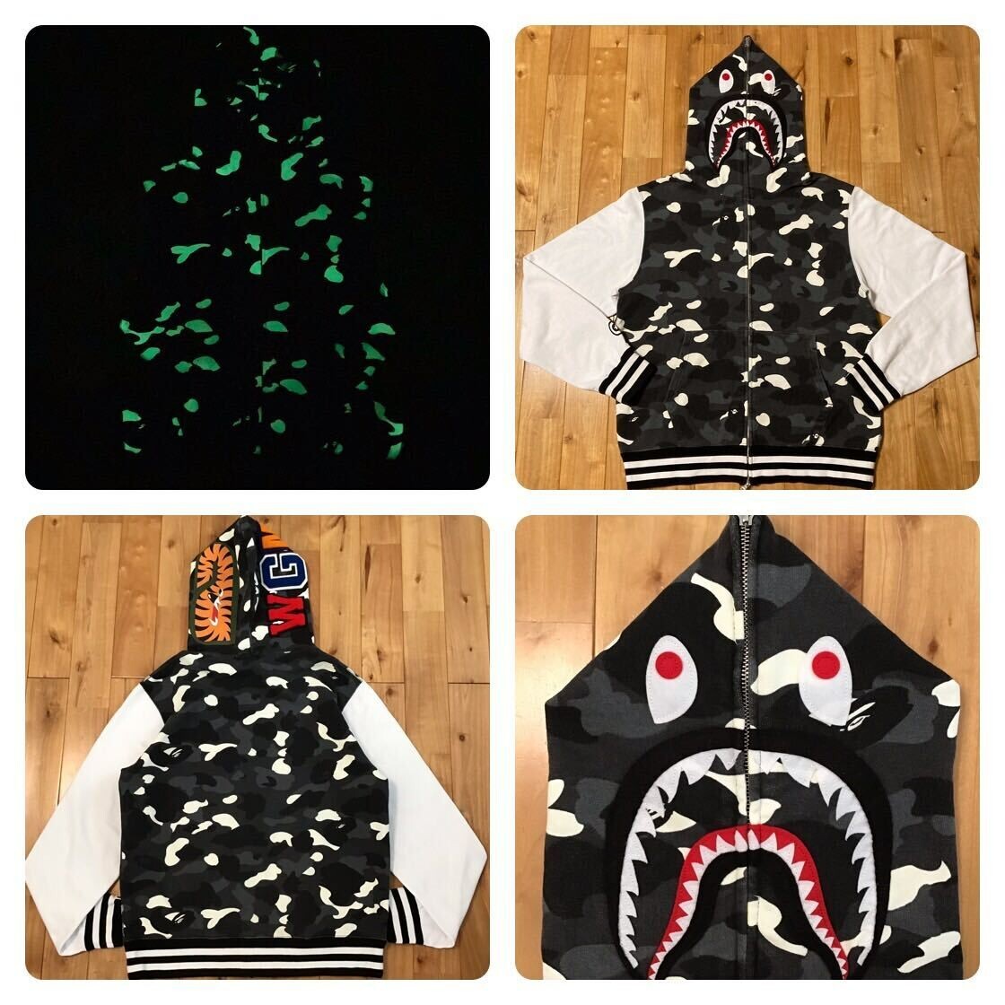 Glow in the dark BAPE city camo shark full zip hoodie A Bathing