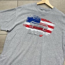 Y2K Camaro ZL1 Graphic T-Shirt Sz XL Gray USA Flag Muscle Car Tee Gildan Cotton