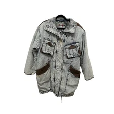 Vintage 80’s East West Acid Stone Wash Denim Coat Blue Jean Jacket Womens Sz XL