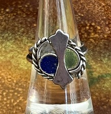 Vintage African Silver Tuareg Berber Enamel Ring. Handmade Ethnic Tribal Size 6