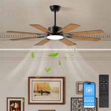 52 inch Black Ceiling Fan Light with APP & Remote 6 Speeds 3CCT Reversible Motor