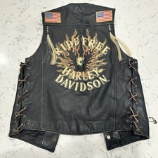 HARLEY-DAVIDSON Ride Free Leather MENS SMALL Motorcycle Vest Custom Patches Pins