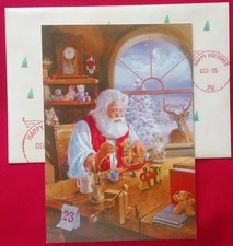 "Santas' Workshop", (5) Leanin Tree Christmas, Holiday Cards, With (5) Envelopes