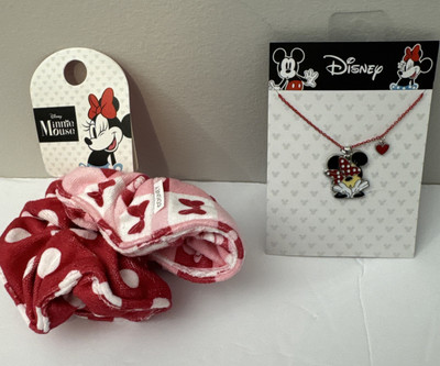 WALT DISNEY PROD MINNIE MOUSE CHILD'S NECKLACE And 2 Scrunchies NEW Unopened