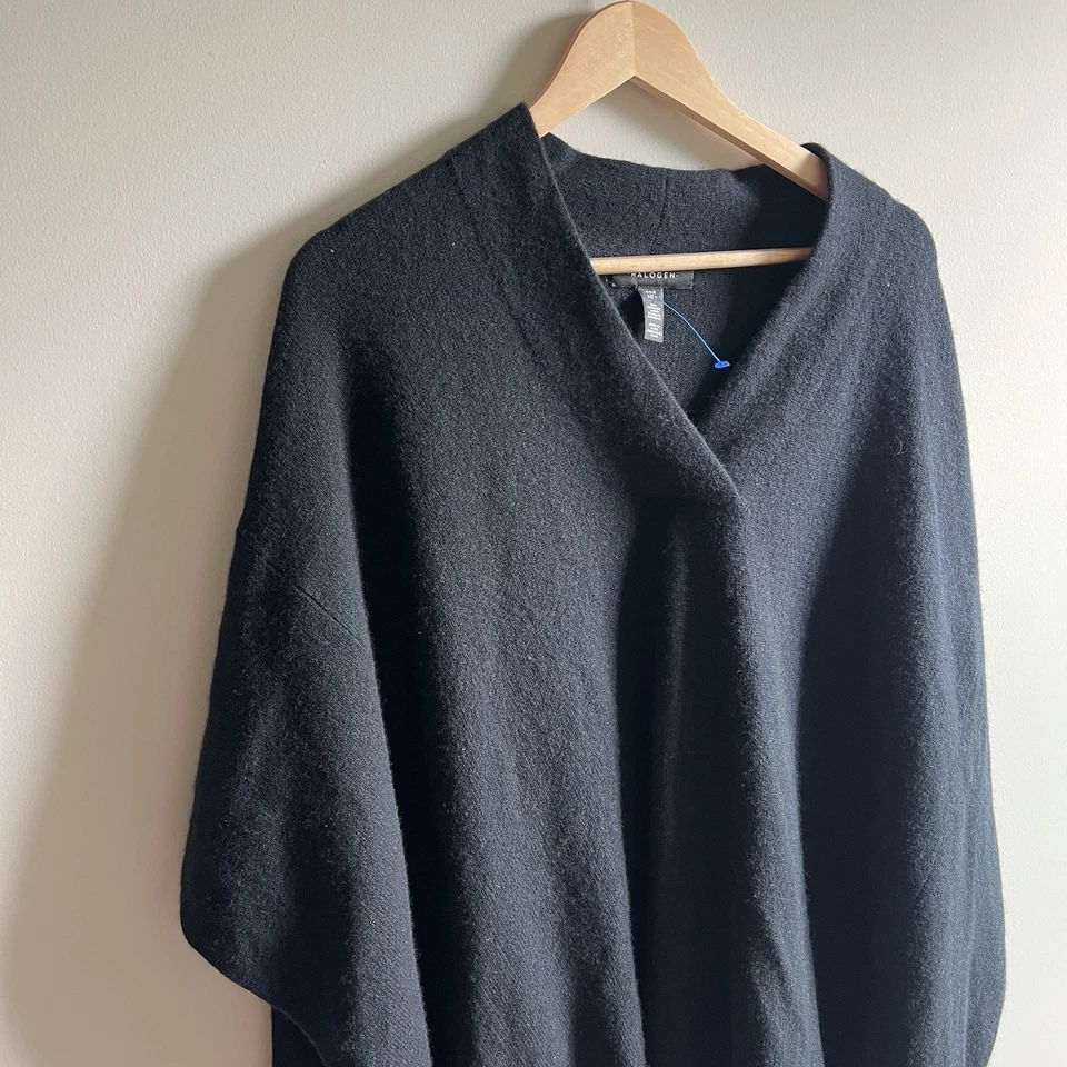 Poncho halógeno para mujer 100 % cachemir asimétrico cuello en V negro talla única Foto 2 de 4