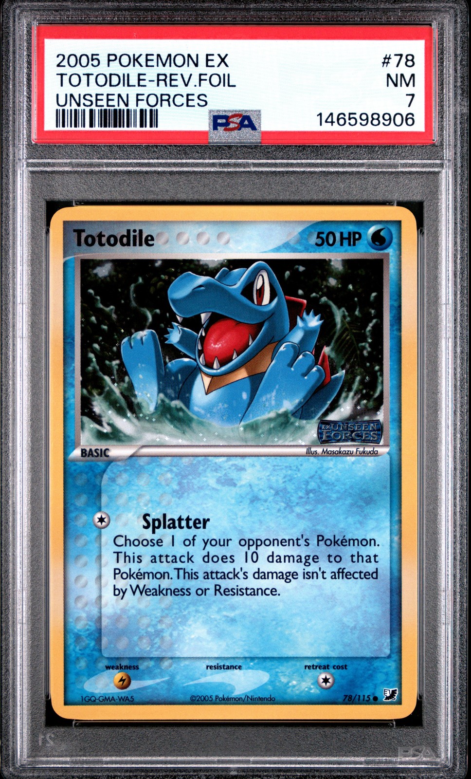 2005 POKEMON EX UNSEEN FORCES #78 TOTODILE-REVERSE FOIL PSA 7