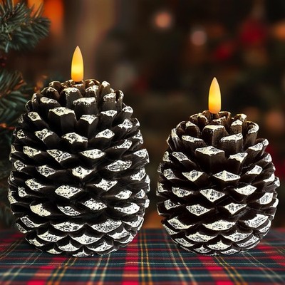 Pine Cone Flickering Flameless Candles, Battery Operated Real Wax LED Candles...