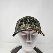 ASCO Numatics Hat Cap Strap Back Mens One Size Camo Embroidered USA Flag Trim
