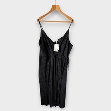 H&M Dress Size XL Black Pleated Fixed Wrap Slip Maxi Midi Casual Capsule NEW
