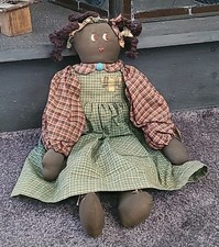 Vintage African American Folk Art Cloth Rag Doll Black Braids Aunt Daisy's