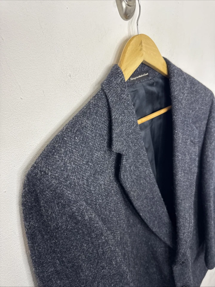 Casaco esportivo Harris Tweed masculino 44S curto lã cinza azul blazer espinha de peixe - Imagem 3 de 4