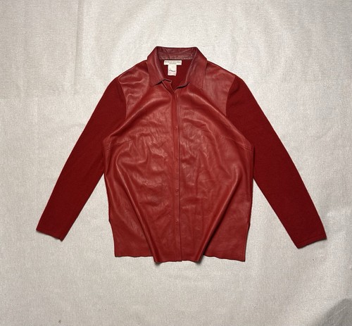 Brunello Cucinelli, Giacca sovracamicia Brunello Cucinelli rossa pelle e cashmere vintage italiana taglia M