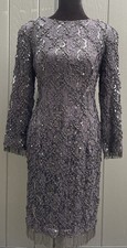 Vintage Custom Made Black/Eggplant Lace/Sequin Fringe Cocktail Dress Size S 80s