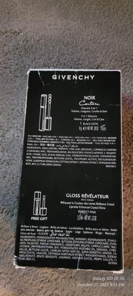 Máscara de pestañas Givenchy Noir Couture 4 en 1 0,28 oz y mini brillo de labios conjunto en caja NUEVO Foto 3 de 4