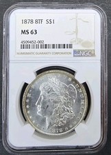 1878 8TF Morgan Silver Dollar NGC MS-63 Eight Tail Feathers (Early Type)