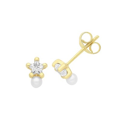 Stern Perlen Ohrstecker 9 kt Gelbgold 375 gepunzt nagelneu verpackt