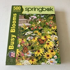 Springbok BUSY BLOOMS 500 pc jigsaw puzzle Flowers Butterflies Birds Hummingbird