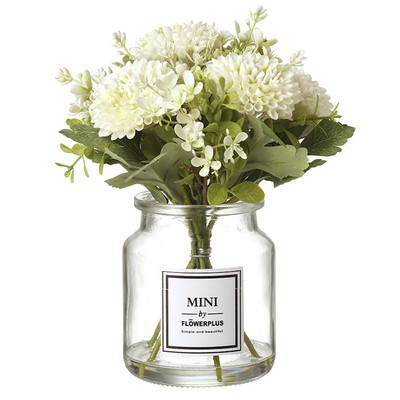 Künstliches weißes Blumengesteck im Glas hübsches Wohnaccessoire neues Zuhause