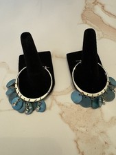 Vintage Large Hoop Earrings Chunky Silvertone...