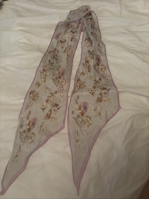 Oscar de La Rent Scarf Light Gray Purple/White Flowers Silky Soft 7/60 Long