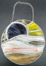 Vtg Stained Glass Sunset Suncatcher Hand Made Window Hanging Sun