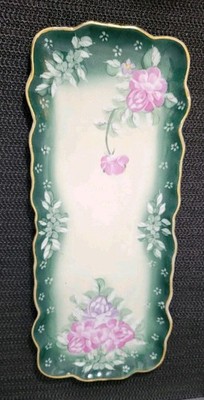 Formalities By Baum Bros Floral Vanity Tray Green Gold Pink Ceramic Dresser Tray