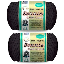 Pepperell Bonnie Braid Macrame Cord | 6mm x 100yd Black (Value 2-Pack) | Twis...