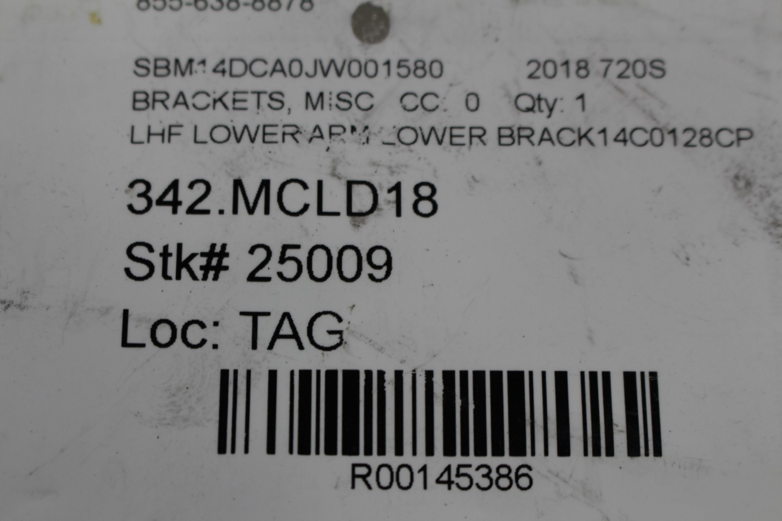 Mclaren 720S, LH, Left, A-Arm Fin, Dmg, Used, P/N 14C0128CP