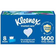 Kleenex Trusted Care Facial Tissues, 8 Flat Boxes, 200 Tissues per Box, 2-Ply