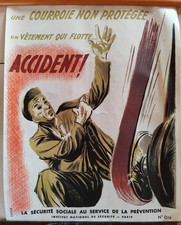 Affiche sécurité une courroie non protégée pas année 50