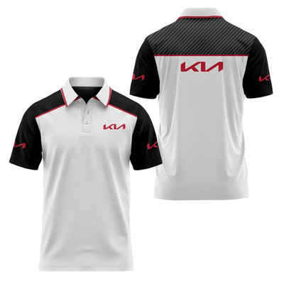 Custom Name - Men's Kia Motors Logo Racing White Black 3D Polo - All Size