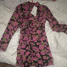 Women s Black Floral Wrap Mini Dress V-Neck L...