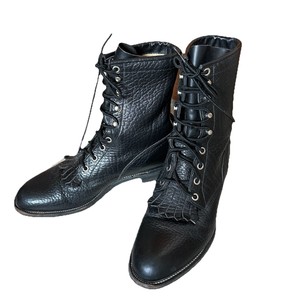Vtg Justin Lace up Black Pebbled Bullhide Roper Boots 522 Kiltie Mens 8 1/2 D Vtg Justin Lace up Black Pebbled Bullhide | Mercari main image 4