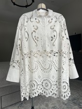 5900$  Valentino White Macrame Floral Mini Shirt Dress Tunic      SZ 40/8-10