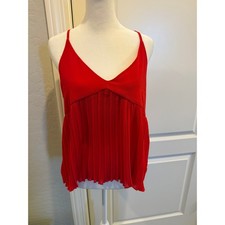 Paper Crane Red Pleated Tank Top  Flowy Cami  Size Medium