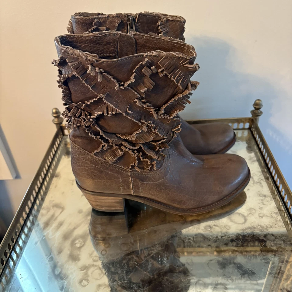 Botas Sheridan Mia Mujer Talla 39 Marrón Tobillo Flecos Occidentales Cuero Boho Cremallera Foto 3 de 4