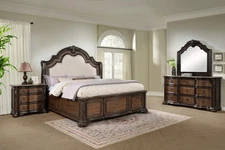 Formal Regal 4pc King Bed Set Ornate Detailing Intricate Carvings Marble Tops