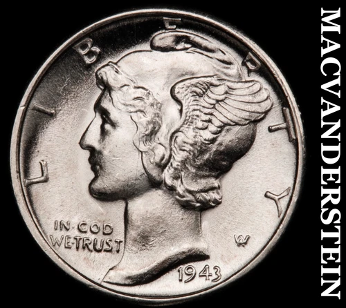 1943-D Silver Mercury Dime - FSB - Super Choice Gem Brilliant Unc++++  #G8186