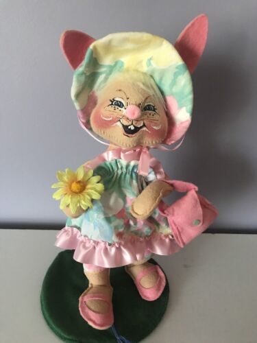 Annalee Doll NWT 10" Girl Spring Bunny Floral Dress Wicker Basket #0654 1994
