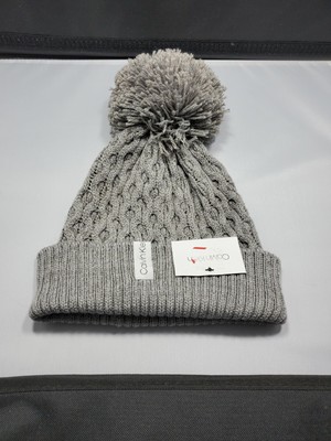 gray wool blend pompom beanie hat 